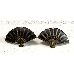 Vintage Siam Niello Sterling Silver Fans Pair Screw Back Earrings